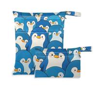 voucong Lot de 2 sacs de bain humides réutilisables avec poignées pour bébé Motif pingouin mignon