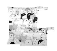 voucong Lot de 2 sacs réutilisables pour maillot de bain - Motif phoque australien - Avec poignées - Noir et blanc