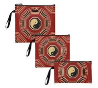 voucong Lot de 3 sacs à goûter de voyage réutilisables à motif Bagua de culture chinoise pour enfants, étudiants, adultes - Rouge