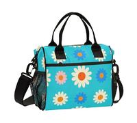 voucong Lovely Daisy Floral Peach White Blue Sac à déjeuner pour femme avec bandoulière Grande boîte à déjeuner Boxman pour adolescents Camping