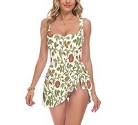 voucong Maillot de bain une pièce rétro avec roses rouges William Morris - Soutien confortable - Pour femme - Taille haute - Contrôle du ventre, Roses rouges rétro William Morris, S