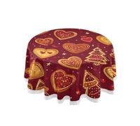 voucong Nappe circulaire Merry Christmas Love Cookies rouge 152,4 cm lavable en machine avec bordure en dentelle pour salle à manger, mariage