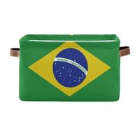 voucong Paniers de rangement nationaux brésiliens verts avec drapeau du Brésil, panier de rangement pliable et imperméable avec poignée robuste pour le bureau