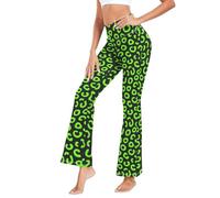 voucong Pantalon de yoga bootcut vert fluo noir motif léopard pour pilates, Motif léopard vert fluo noir, XX-Large