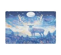 voucong Peinture artistique élan cerf bleu MoonTrap saleté et humidité 81,3 x 50,8 cm envers en caoutchouc antidérapant absorbant pour patio porche