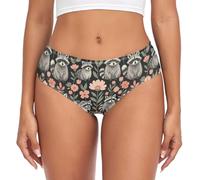 voucong Raccoon Flower Funny Cute Woman's Briefs Soft and Breathable Women Panties Breathable Underwear, Fleur de raton laveur drôle et mignon, S