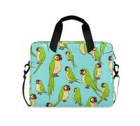 voucong Sac à bandoulière pour ordinateur portable avec fermeture éclair et bandoulière - 38,1 cm - 15,2 cm - Fermeture éclair - Perroquet vert - Oiseau bleu