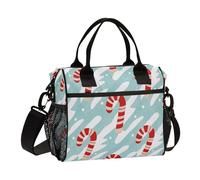 voucong Sac à déjeuner avec bandoulière Motif rayures rouges et blanches Merry Christmas