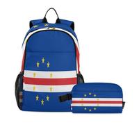 voucong Sac à dos avec boîte à déjeuner pour garçons avec drapeau du Cap-Vert Sac à dos d'école pour filles avec boîte à déjeuner pour enfants de 8 à 10 ans