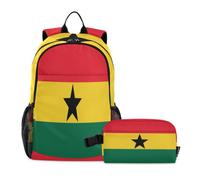 voucong Sac à dos avec boîte à déjeuner pour garçons, drapeau du Ghana, sacs à dos d'école nationale ghanéenne pour filles avec boîte à déjeuner 10-12 ans