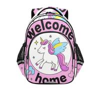voucong Sac à dos d'école primaire pour adolescents - Sac d'école primaire pour garçons - Sac de jour décontracté - 43,2 cm - Taille M - Bienvenue à la maison - Licornes mignonnes de dessin animé