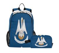 voucong Sac à dos et boîte à déjeuner pour garçons Drapeau de la Louisiane Sac à dos d'école avec sac à déjeuner 7-10