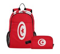 voucong Sac à dos et boîte à déjeuner pour garçons Drapeau de la Tunisie Sac à dos d'école avec boîte à déjeuner 9-10 ans
