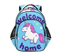 voucong Sac à dos pour l'école pour adolescentes, filles, sacs pour ordinateur portable, sac à dos de voyage, sac à dos de voyage 43,2 cm, taille M, bienvenue à la maison, licornes mignonnes de dessin