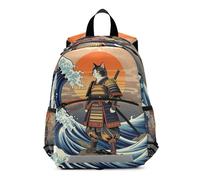 voucong Sac à dos rétro japonais Samouraï Cat Wave pour enfants filles tout-petits laisse sacs à livres pour enfants de 6 à 8 ans Bulto para ni?os