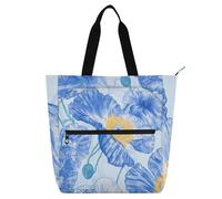 voucong Sac de courses robuste et réutilisable avec fermeture éclair pour enfants, garçons et filles, motif coquelicot bleu du Bhoutan, pour l'école, le shopping, la plage