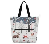 voucong Sac fourre-tout blanc et joyeux motif scène de neige de Noël mignon pour enfants, étudiants, adultes, sac de plage léger et réutilisable avec fermeture éclair pour l'école et les jeux