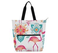 voucong Sac fourre-tout coloré motif flamants roses et mandalas bohèmes pour enfants et adultes - Robuste - Réutilisable - Pour l'école, le shopping, les voyages