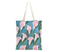 voucong Sac fourre-tout en toile réutilisable avec poches et poignées Motif lys Calla Rose Bleu