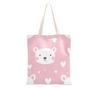 voucong Sac fourre-tout réutilisable en toile avec poches et poignées Motif ours de Saint-Valentin Blanc