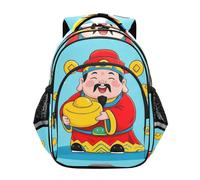 voucong Sacs à dos d'école pour adolescentes, sac de voyage, sac à dos de voyage, 43,2 cm, taille M, dieu chinois, richesse, bleu riche