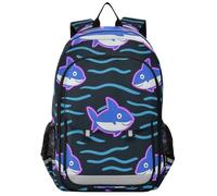 voucong Sacs à dos légers pour enfants de 8 à 12 ans : sacs à livres légers pour garçons et filles de 5e année en couleurs assorties motif vague de requin fluorescent