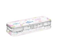 voucong Sailboat Island Cartoon Rainbow Stripes Boîte à crayons en plastique transparent à double compartiment pour fournitures de papeterie avec couvercle à pression