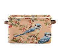 voucong Sweet Blue Jay Birds Peach Paniers de rangement pliables et imperméables pour étagères avec poignée robuste Panier essentiel pour tissu