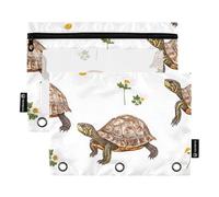 voucong Sweet Turtle Reptile Lot de 2 grandes trousses à crayons avec fenêtre transparente et œillets renforcés pour fournitures de bureau Blanc