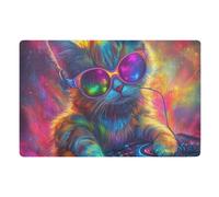 voucong Tapis de sol intérieur en forme de chat coloré avec platines - 81,3 x 50,8 cm - Dos en caoutchouc antidérapant - Ultra fin - Pour vacances, entrée, porche et extérieur