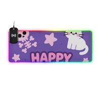 voucong Tapis de souris lumineux en forme de chauve-souris avec inscription Happy Halloween Motif chat Violet 90 x 40 cm