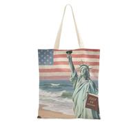 voucong The American Flag Sac fourre-tout en toile pour femme avec poches avec poignées réutilisable
