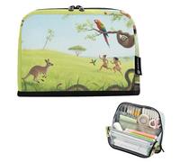 voucong Trousse à crayons de grande capacité avec fermeture éclair pour homme, bureau, prairie, animaux verts