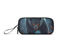 voucong Trousse à crayons effrayante en nylon avec motif ours de flamme bleue - Grande capacité - Pour adolescents et hommes