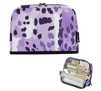 voucong Trousse à crayons grande capacité pour homme école blanc violet léopard