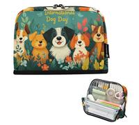 Voucong Trousse à crayons grande capacité, trousse de maquillage de grande capacité, pour adolescents et enfants, fournitures scolaires, Journée internationale du chien
