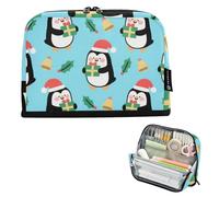 voucong Trousse à crayons multifonction de grande capacité pour l'école primaire Merry Christmas Cartoon pingouin noir