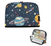 voucong Trousse à crayons portable de grande capacité pour enfants, fournitures scolaires vintage, fusées, planètes