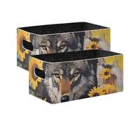 voucong Wolf Breaking Through The Wall Flower Cube Storage Organizer Lot de 2 organiseurs de maison pour étagères, placards, livres