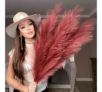 VOULUX Herbes de pampa artificielles décoratives pour vases de sol - Lot de 3 tiges de 115 cm avec 18 branches - Grandes plantes, fleurs de pampa longues - Bordeaux