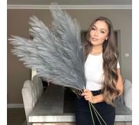 VOULUX Herbes de pampa artificielles décoratives pour vases de sol - Lot de 3 tiges de 115 cm avec 18 branches - Grandes plantes, fleurs de pampa longues - Gris clair