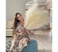 VOULUX Lot de 3 tiges de 18 plumes artificielles décoratives pour vases de sol, grandes plantes, fleurs, herbes de pampa longues - Crème