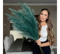 VOULUX Lot de 3 tiges de 18 plumes de pampa artificielles décoratives pour vases de sol, grandes plantes, fleurs, herbes de pampa longues - Vert lac