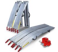 VOUNOT® 2 x Rampe de Chargement Pliable 800kg Antidérapante en Métal Galvanisé avec Sangles de Sécurité pour Moto Tracteur Quad Argent