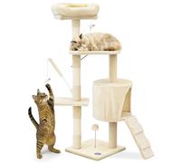 VOUNOT® Arbre à chat 112cm multi niveaux beige - avec griffoir, niche, jouet et plateforme - arbre à grimper
