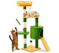 vounot® Arbre à Chat Hauteur 112cm Multi Niveaux Arbre à Grimper avec Griffoirs pour Chats Centre d’Activités avec Niche Escalade et Plateformes Vert Orange