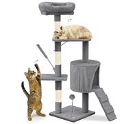 VOUNOT® Arbre à chat 112cm multi niveaux gris - avec griffoir, niche, jouet et plateforme - arbre à grimper