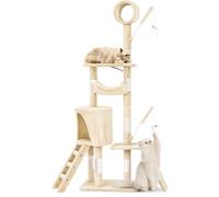 VOUNOT® Arbre à chat 155cm multi niveaux beige - avec griffoir, niche, jouet et plateforme - arbre à grimper