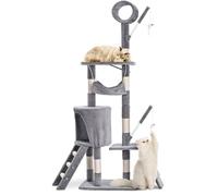 vounot® Arbre à Chat Hauteur 155cm Multi Niveaux Arbre à Grimper avec Griffoirs Tunnel Hamac Niche Escalade et Escalier Centre d’Activités pour Chats Gris