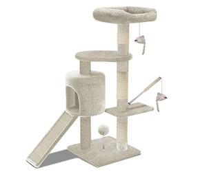 VOUNOT® Arbre à Chat avec Griffoir L Arbre à Grimper pour Chat Centre d’Activités avec Niche et Plateformes pour Félins Hauteur 112cm Beige